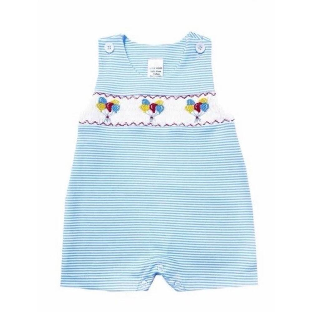 marco & lizzy smocked birthday jon jon Blue White Stripe 6 Months Runs Big NWT